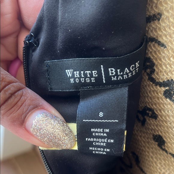 EUC White House Black Market Black Dress with Gold Dots, Pockets and Belt (8) - Picture 6 of 15